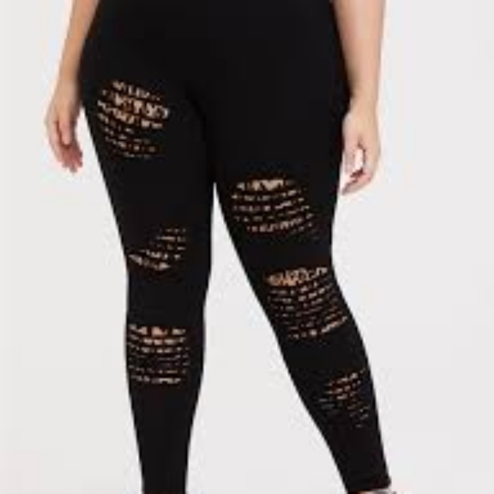 Torrid 2 Slashed Leopard Underlay Black Leggings